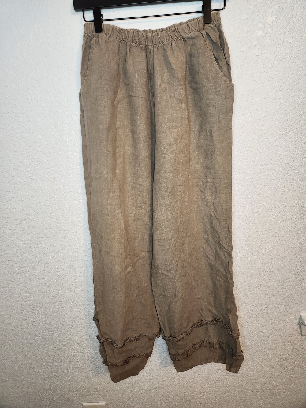 Bryn Walker Linen Pants Womens M Brown Wide Leg Lagenlook Pull On USA Made